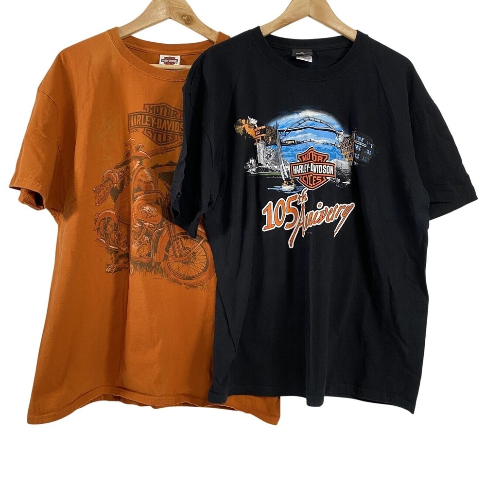 Harley Davidson Mens Lot of 2 100% Cotton Y2K Vintage Short Sleeve Tshirts sz XL
